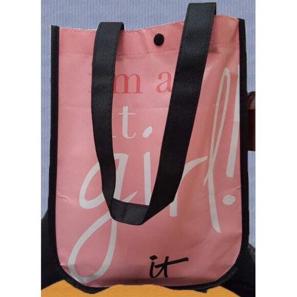 IT Cosmetics Reusable Shopping Bag Tote Sack IT Girl Pink Kisses Snap Close NWOT - Picture 3 of 7